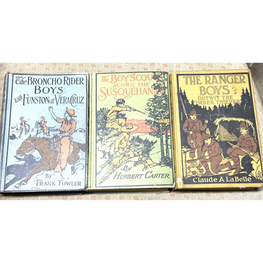 Antique Boys Adventure Book Lot Rangers Boys Bronco Rider Boy Scouts Early 1900s